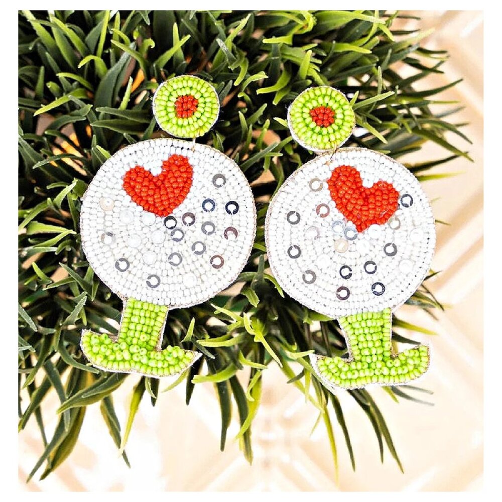 BEADED GOLF LOVERS BALL & TEE EARRINGS - BRAND NEW - ARTISAN MADE USA - GIFT